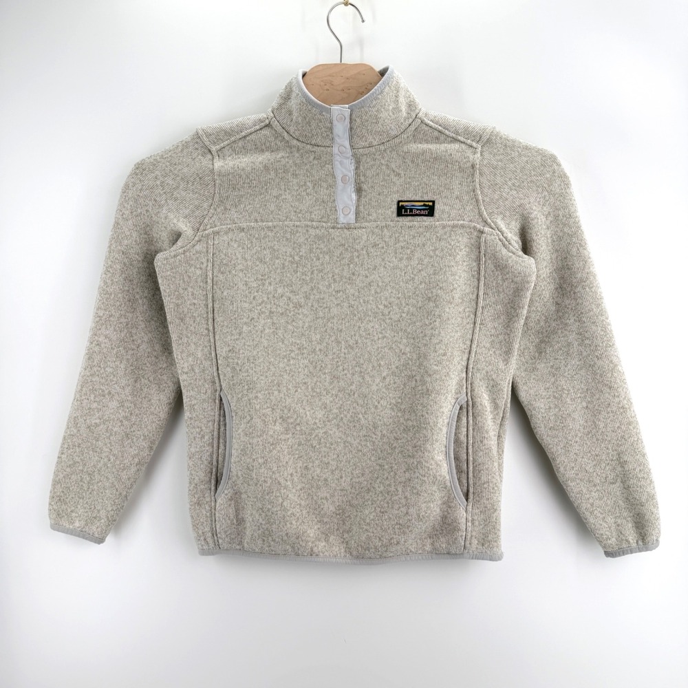 LL Bean Sweater Fleece Pullover S Oatmeal Heather Snap Neck Fall Hiking Gorpcore